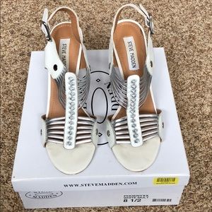 White and Silver Steve Madden Gladiator high heels